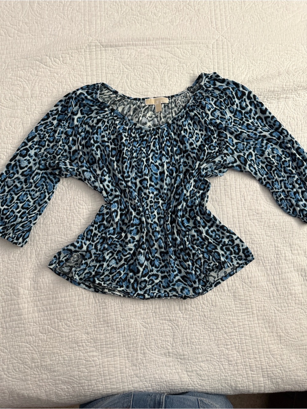 Michael Kors Blue Leopard Print Top Size XL